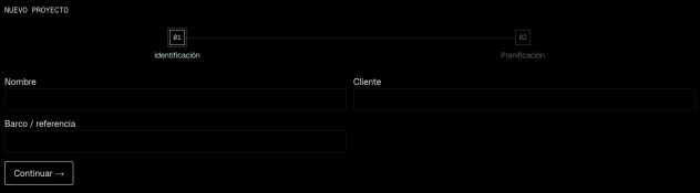 The live project creation form, with identification and planning connected as numbered stages.